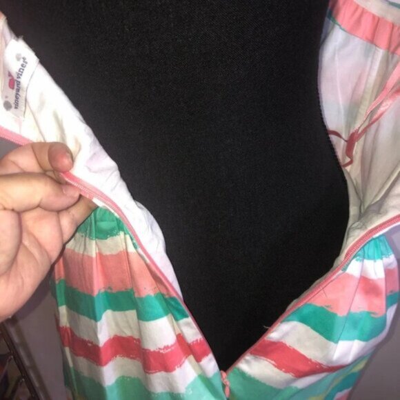 Vineyard Vines Strapless Dress 4 Stripes Pink Green White Back  Zipper Mini - Picture 11 of 16